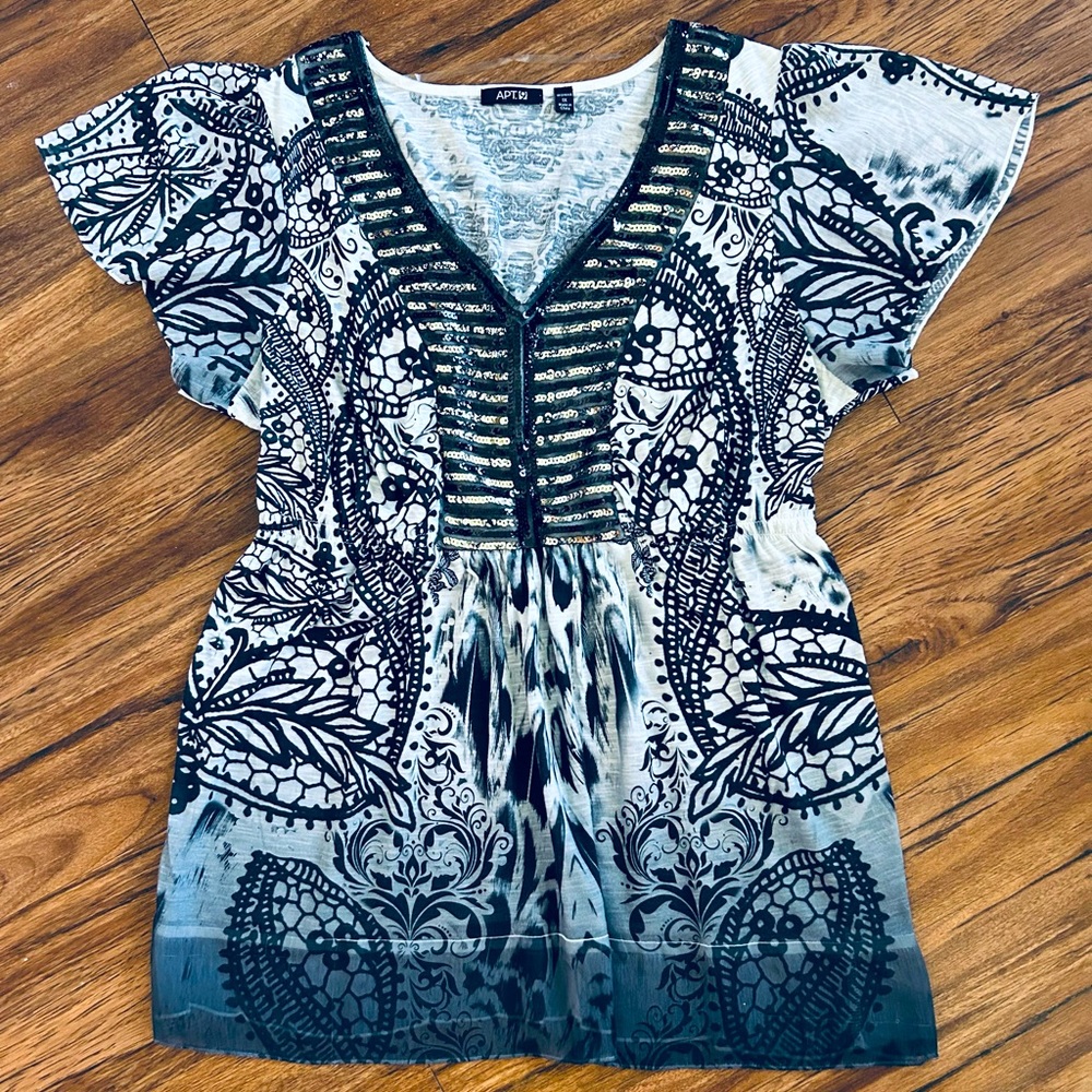 Apt. 9 Black Blouse With Gold Sequins- Like New